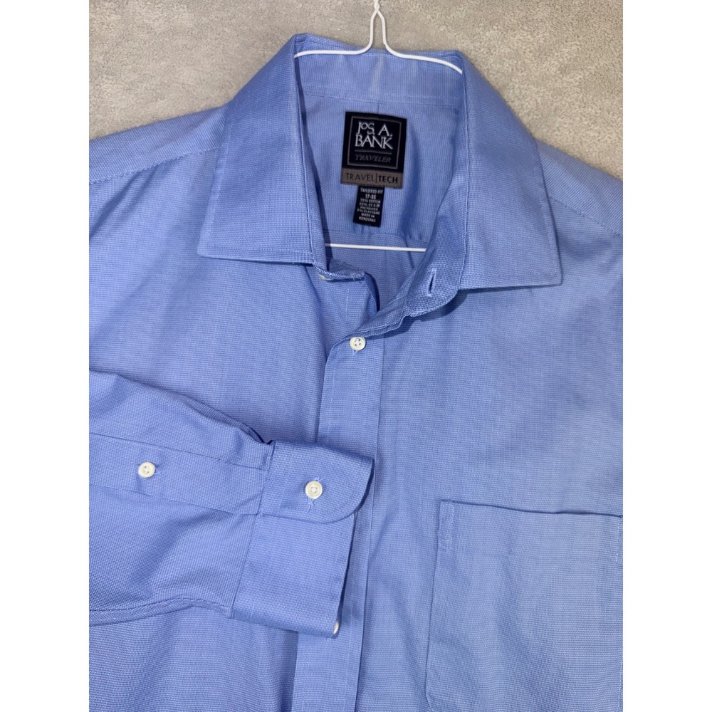 Jos. A. Bank Men's 17X35 Traveler Travel Tech Blue Tailored Fit Dress Shirt